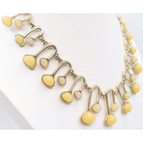 ANN TAYLOR Retro MCM Atomic Style Gold Tone Resin Cabochon Necklace Funky Mod - Picture 2 of 10